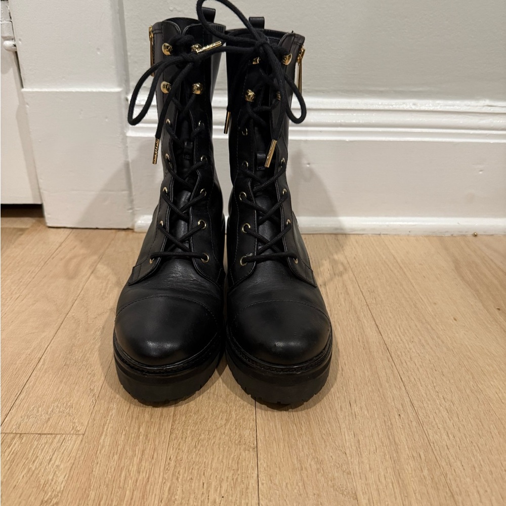 Michael Kors Black Leather Lace-Up Boots - Picture 4 of 8